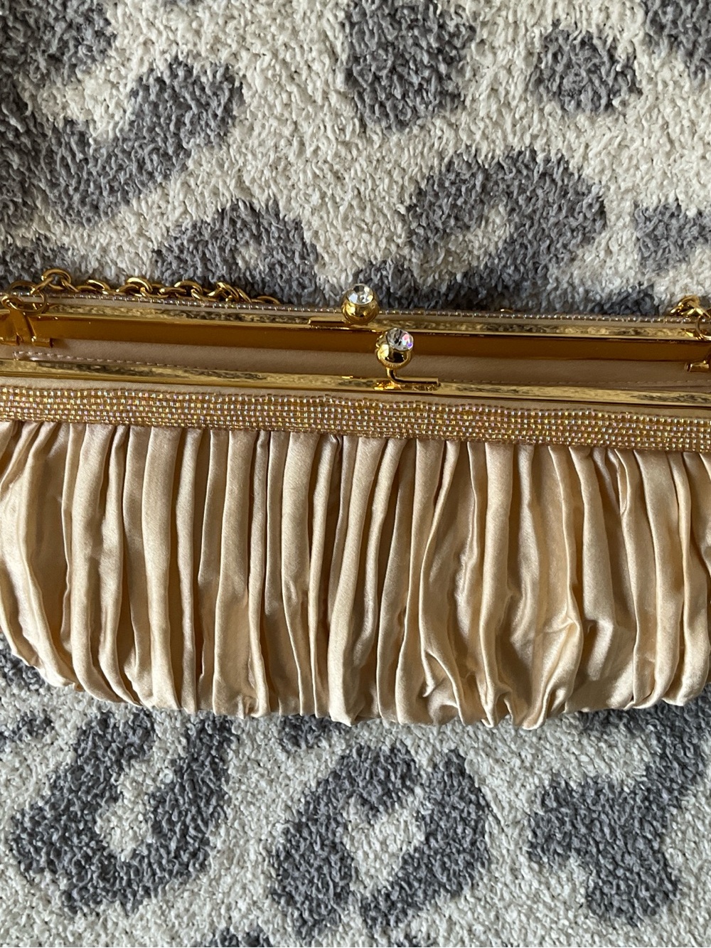 Vintage Franchi ,clutch Evening purse beige color with gold accents